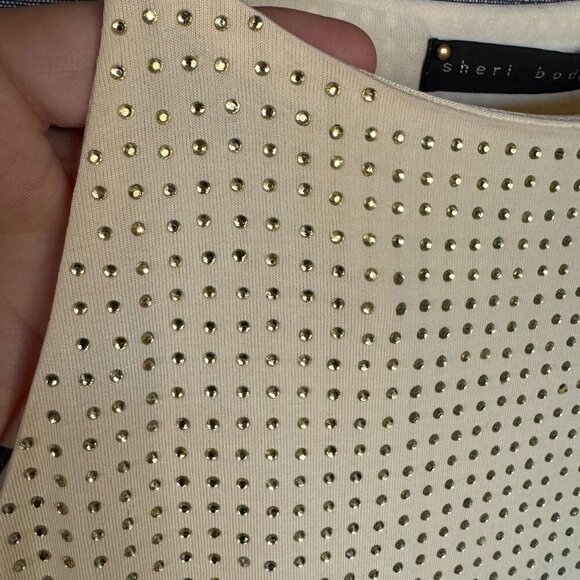 Y2k Sheri Bodell Cream Gold Drop Embellished Slinky Open Side Strappy Top - Picture 3 of 13